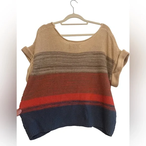 Urban Outfitters Ecote Colorblock Cable Pointelle Short Sleeve Sweater XS Sumner - Picture 7 of 13